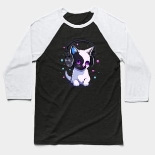 A kitten wearing headphones. Baseball T-Shirt